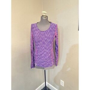 Athleta purple space dye top Women Long Sleeve Shirt small Purple Zipper Pocket